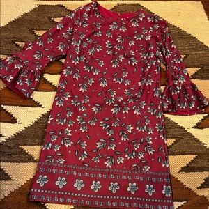 Nanette Lepore Burgundy Floral Midi Dress with Ruffle 3/4 Sleeves